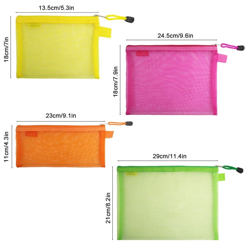 AFUNTA 8 Pcs Zipper Mesh File Bags Folder Document Pockets with Bill B5 A5 A6 Size, AFUNTA 4 Color 4 Size Nylon Pencil Case Cosmetic Storage Office Pouch Holder- Orange, Yellow, Green, Rose Red - Image 3